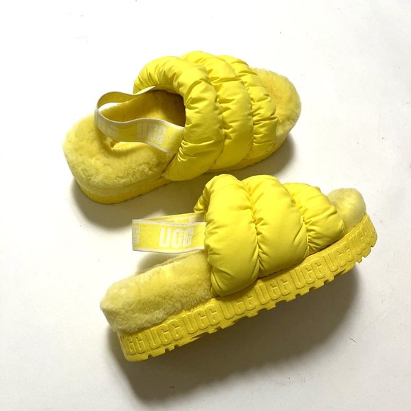 UGG Scrunchita Slide Sandals Yellow Sheepskin Fluffy Slingback Size 9 NWOB $120 - Picture 5 of 8